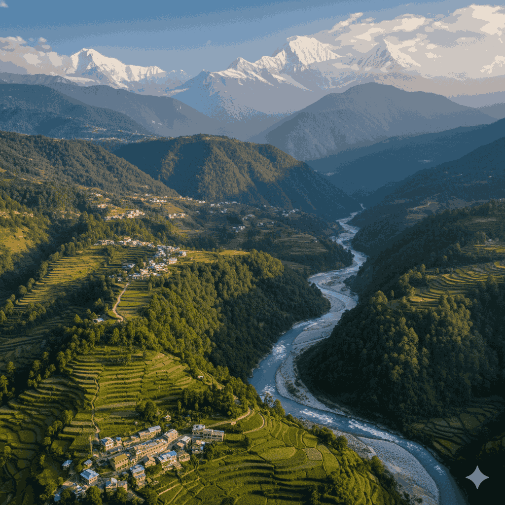 Nepal the most nature connected country in the world – aerial view of mountains, valleys, and rivers