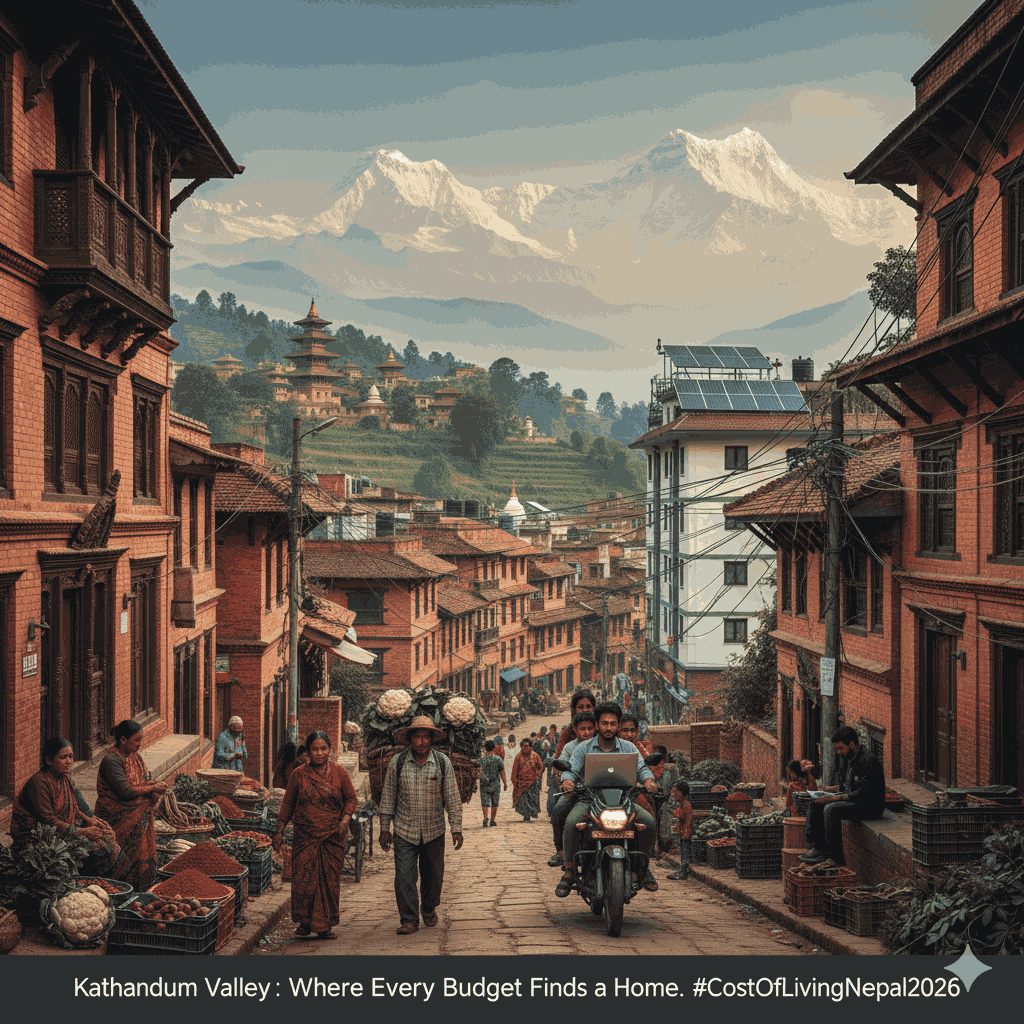 Stunning view of Kathmandu Valley showcasing the various factors affecting the cost of living in Nepal per month.