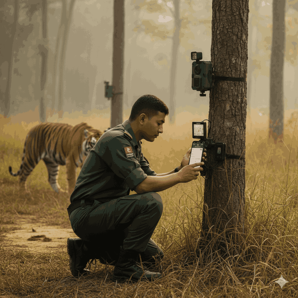 How Nepal is working for conservation of Tiger using modern technology like camera traps and GPS tracking in Nepal’s forests.