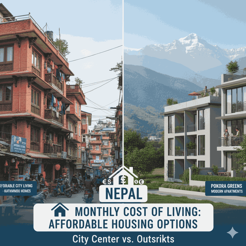 Affordable apartments in Kathmandu and Pokhara, key elements of the cost of living in Nepal per month for expats and travelers.