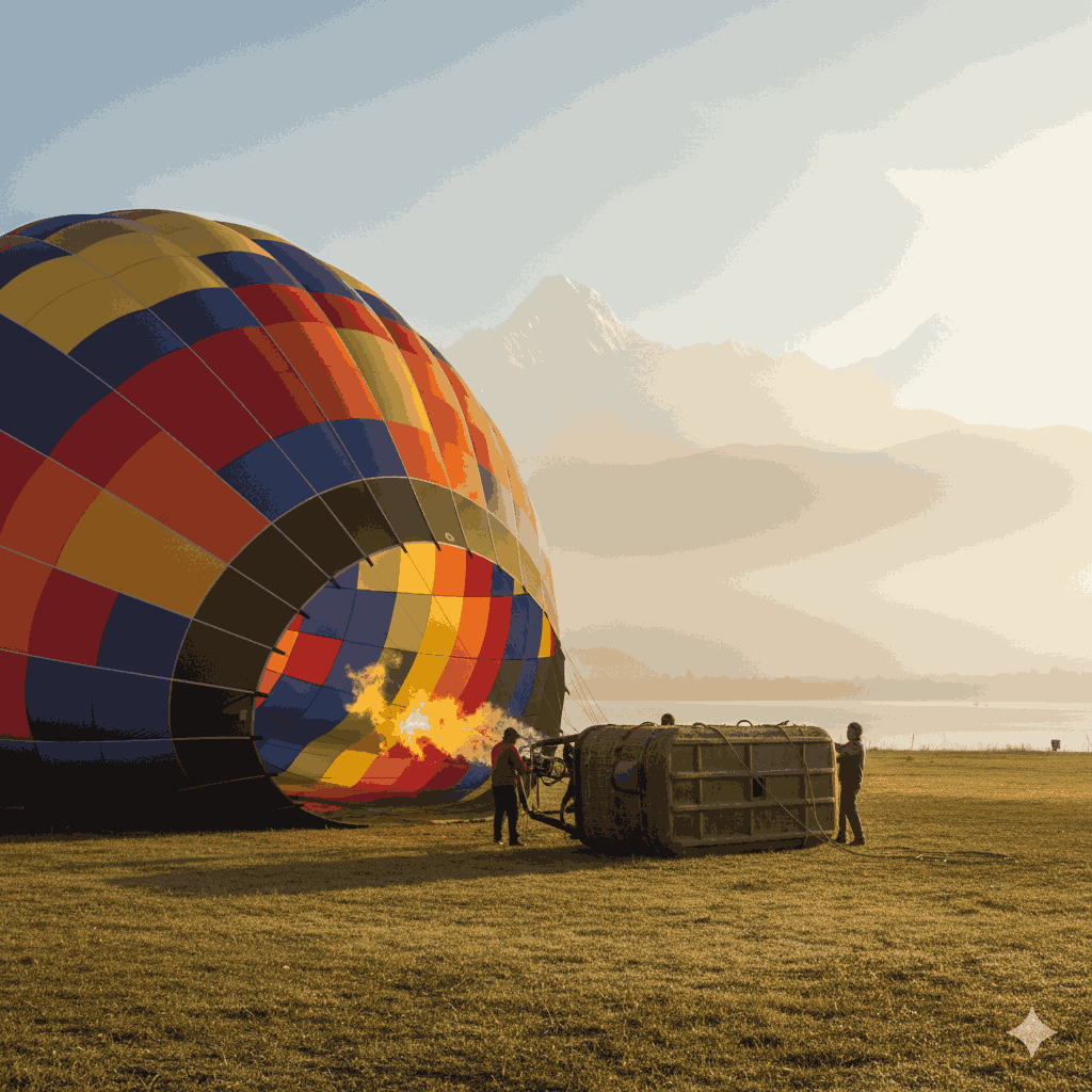 Preparing for flight during the best time for hot air balloon in Nepal