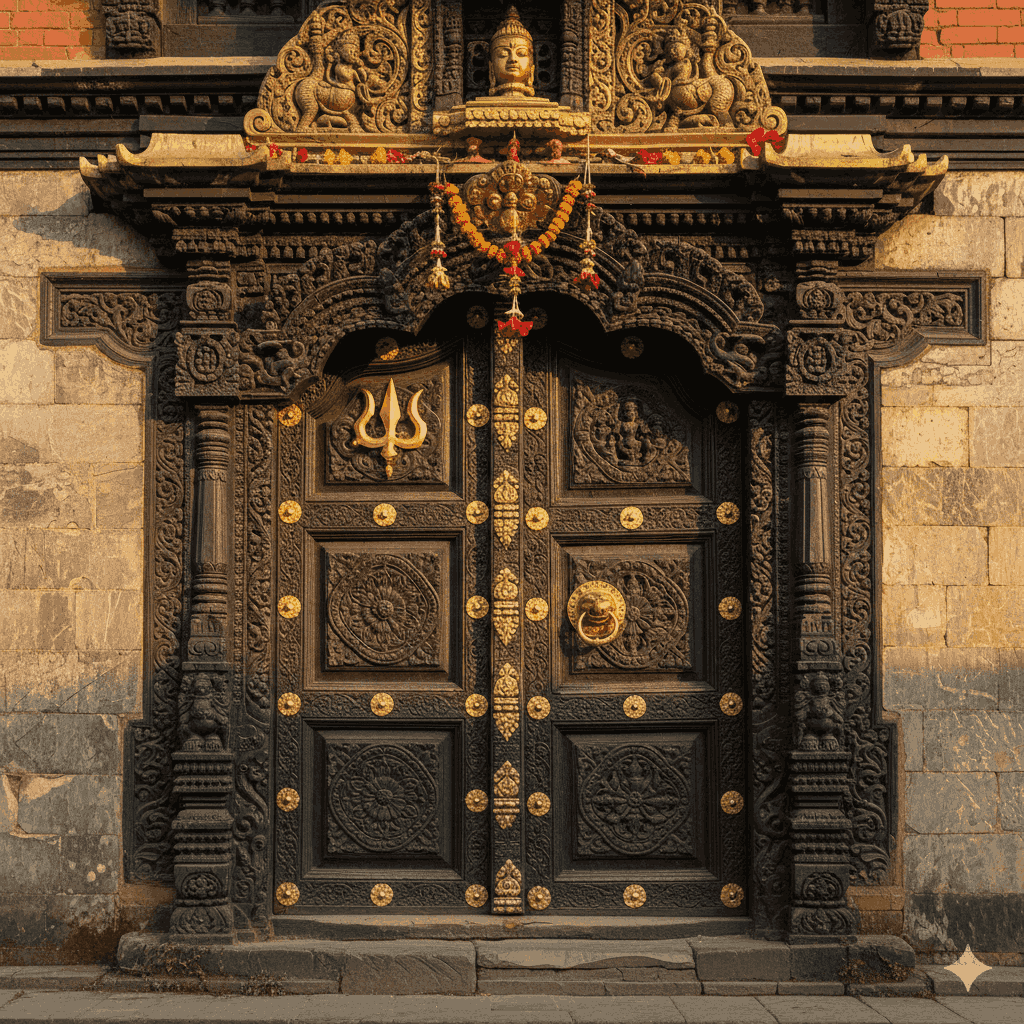 Entrance of Pashupatinath Temple, one of the most renowned famous shiv temple in Nepal, showcasing intricate architecture