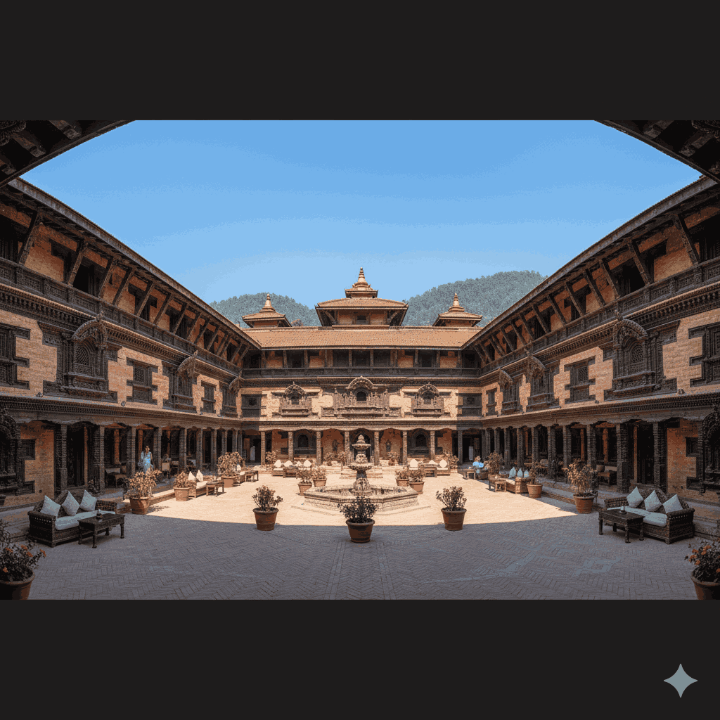 Luxury hotels in Nepal – Dwarika’s Hotel Kathmandu courtyard with traditional architecture