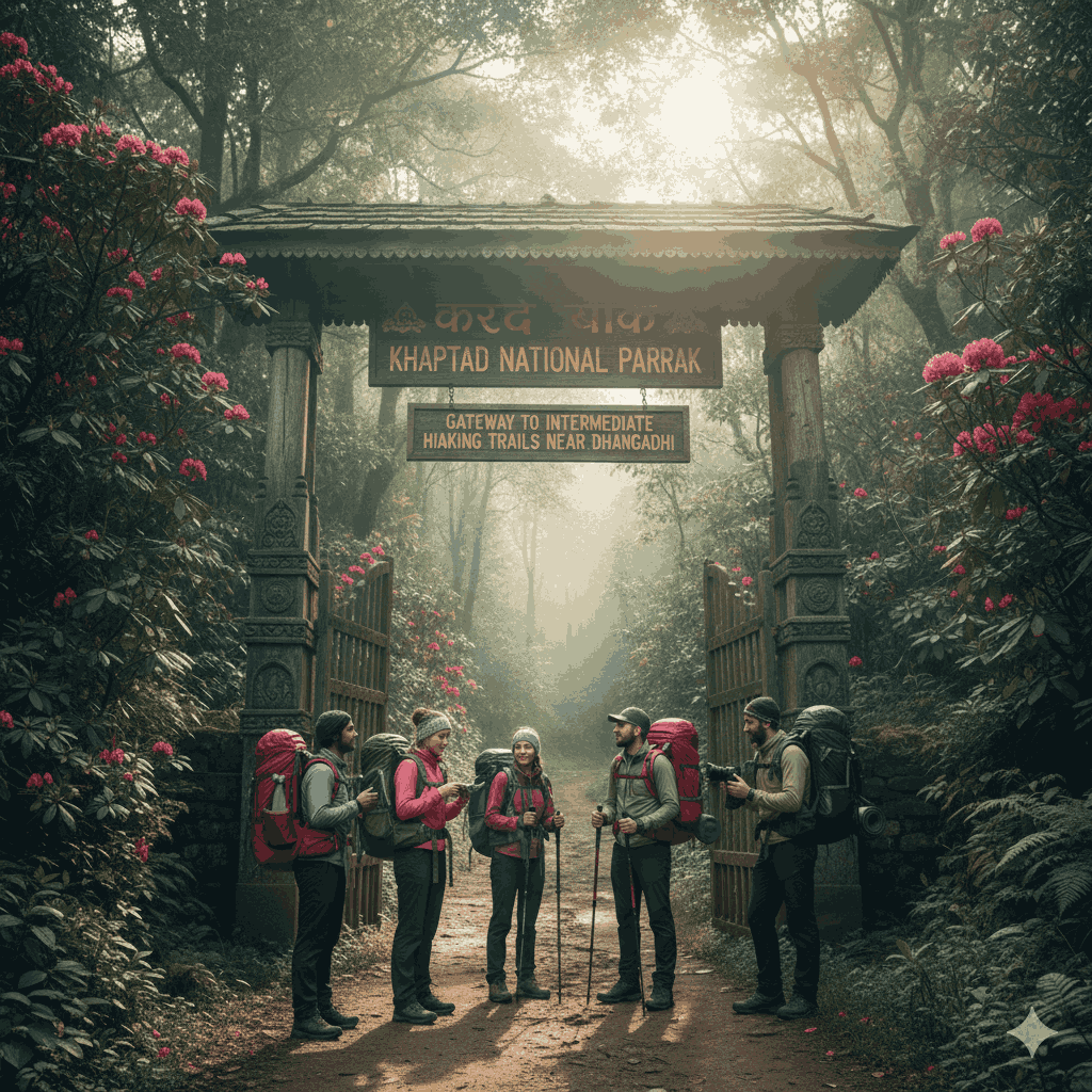 Entrance to Khaptad National Park, a key point on the intermediate hiking trails near Dhangadhi, Nepal, surrounded by rich biodiversity