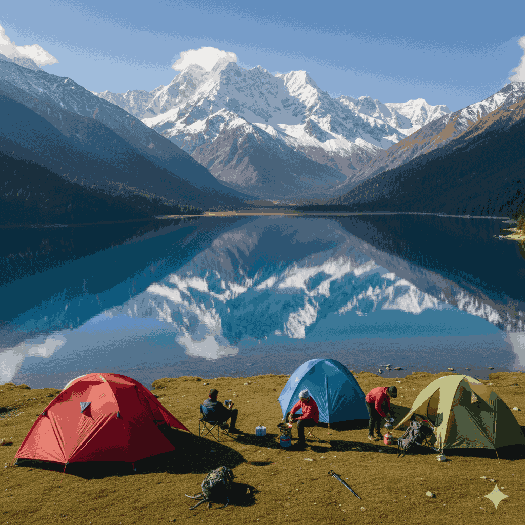 camping at the largest lake of Nepal