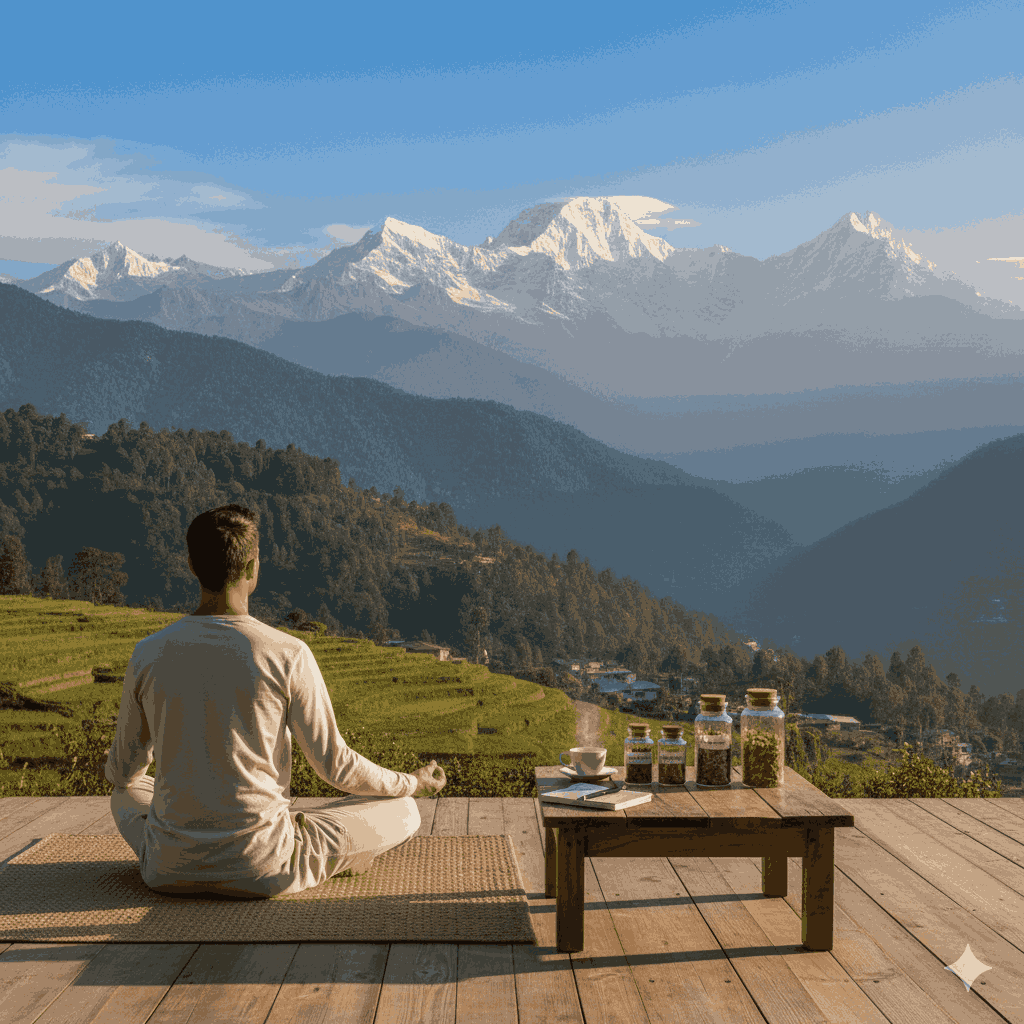 Himalayan Viagra price and wellness travel in Nepal with mountain backdrop