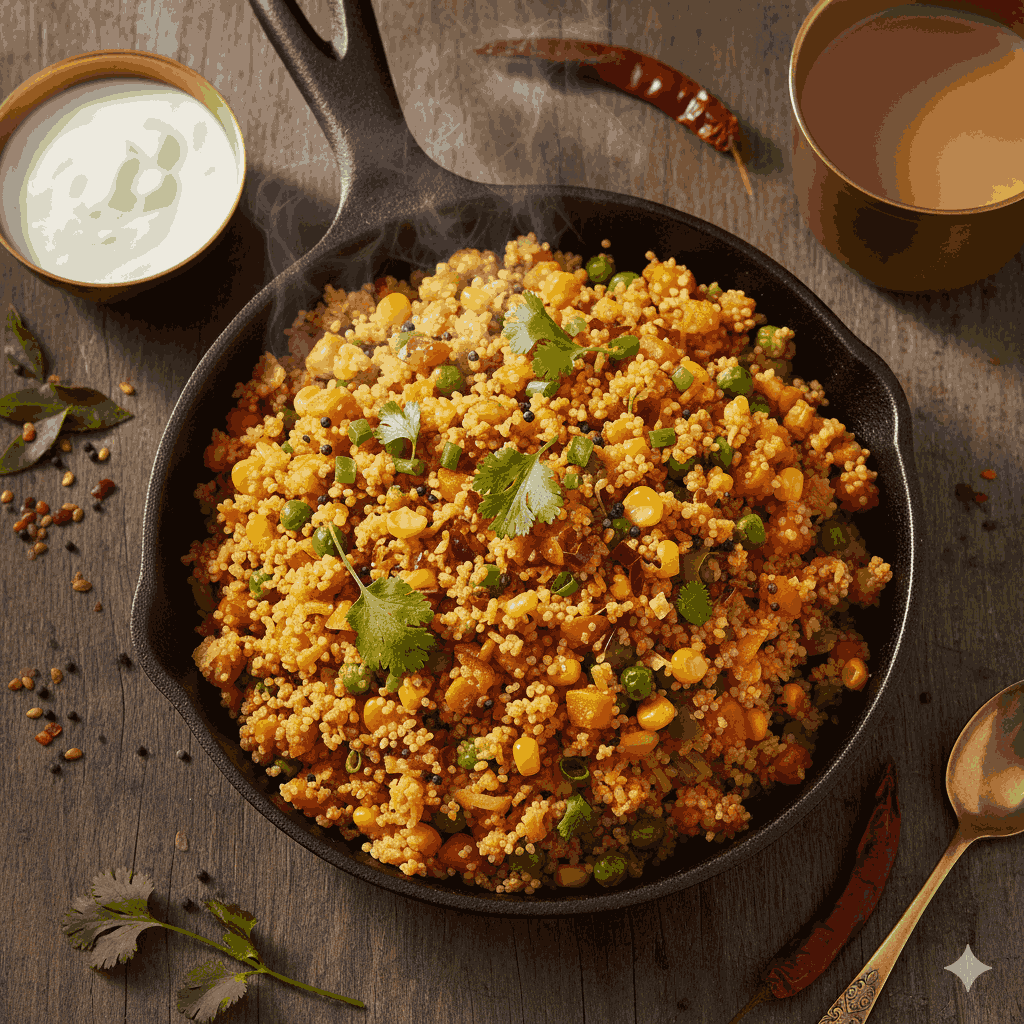 Vegetable Upma with Nepali spices, easy Nepali breakfast recipe