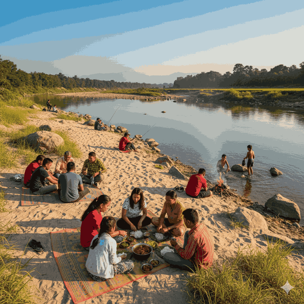  Riverside picnic spot near Bhairahawa at Danav River, perfect for relaxing and enjoying nature.