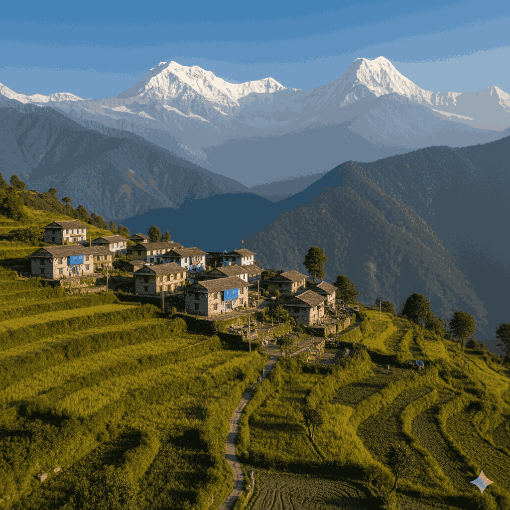 Ghandruk Village, a cultural Tourist Attraction in Baglung District, with Himalayan scenery and traditional architecture.