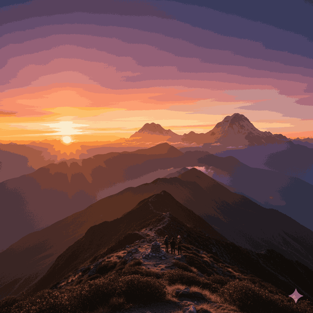 Sunset over the Himalayas from Khopra Danda with panoramic mountain views. 