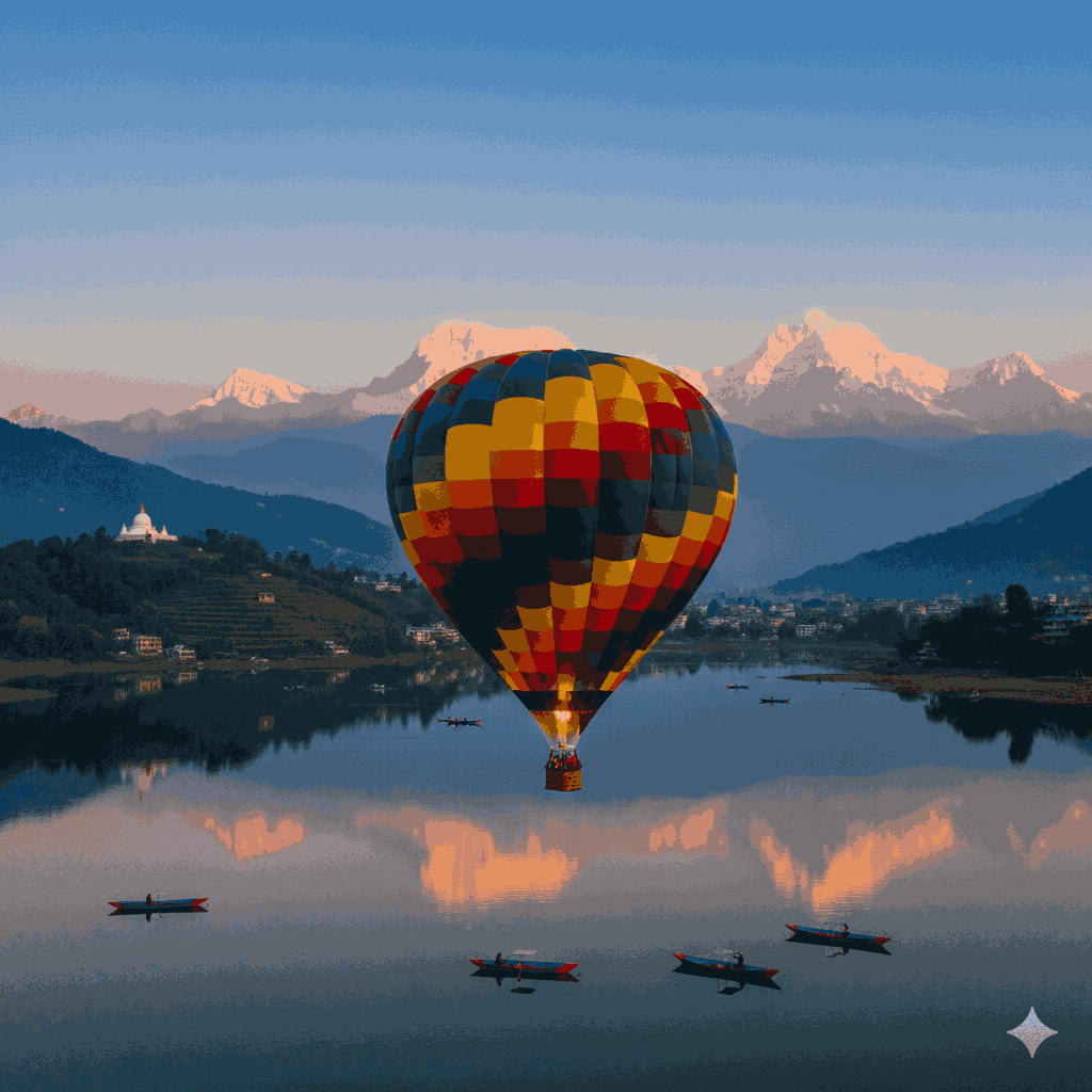 Beautiful hot air balloon experience in Pokhara during the best time for hot air balloon in Pokhara with Himalayan views