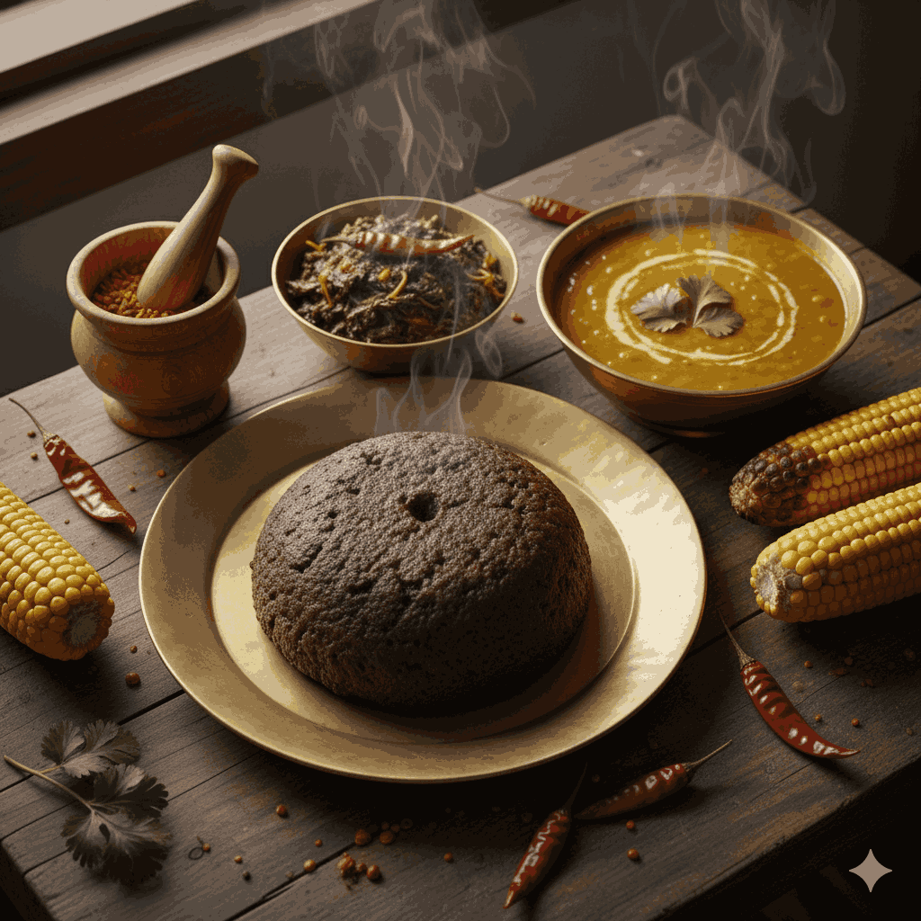 Dhido with gundruk, classic Nepali breakfast recipe