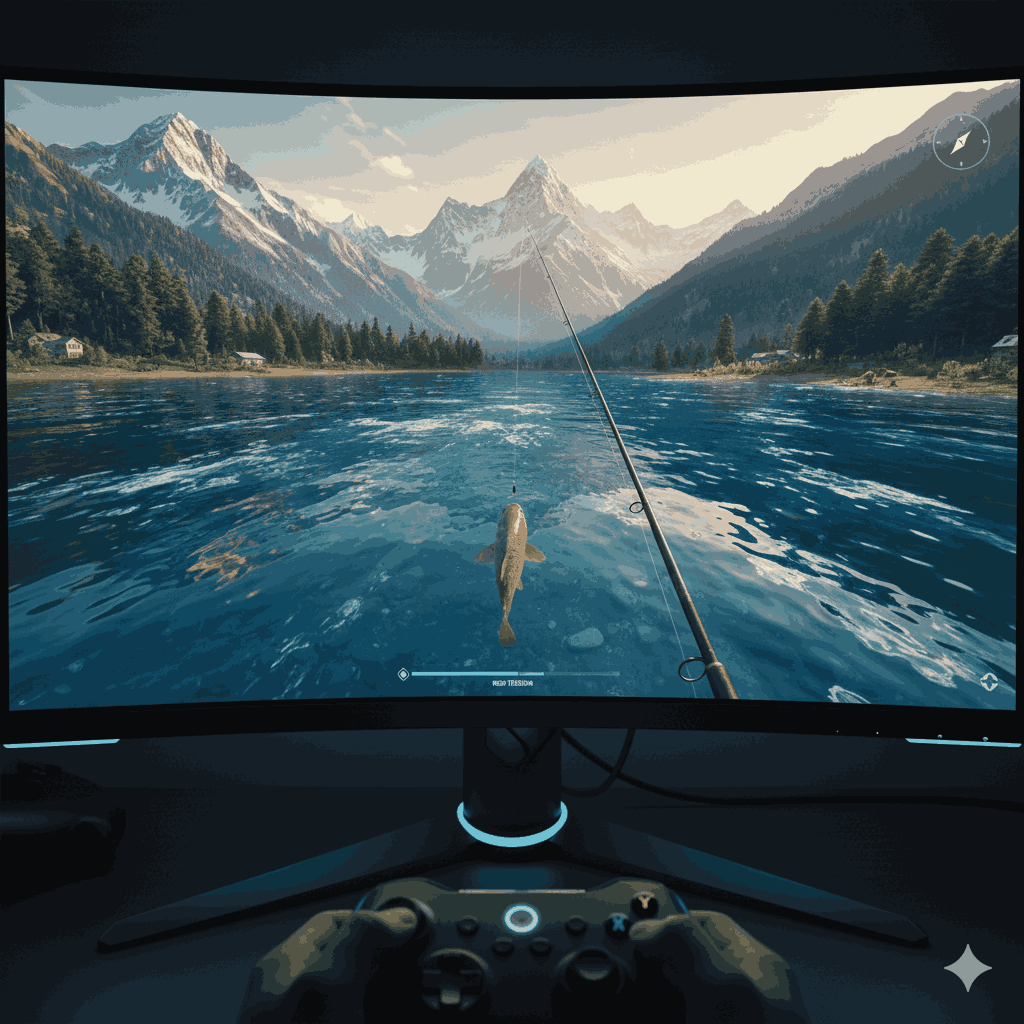 Fishing Planet 2026 Edition, one of the best fishing games Nepal, showcasing high-altitude lake fishing with realistic physics.