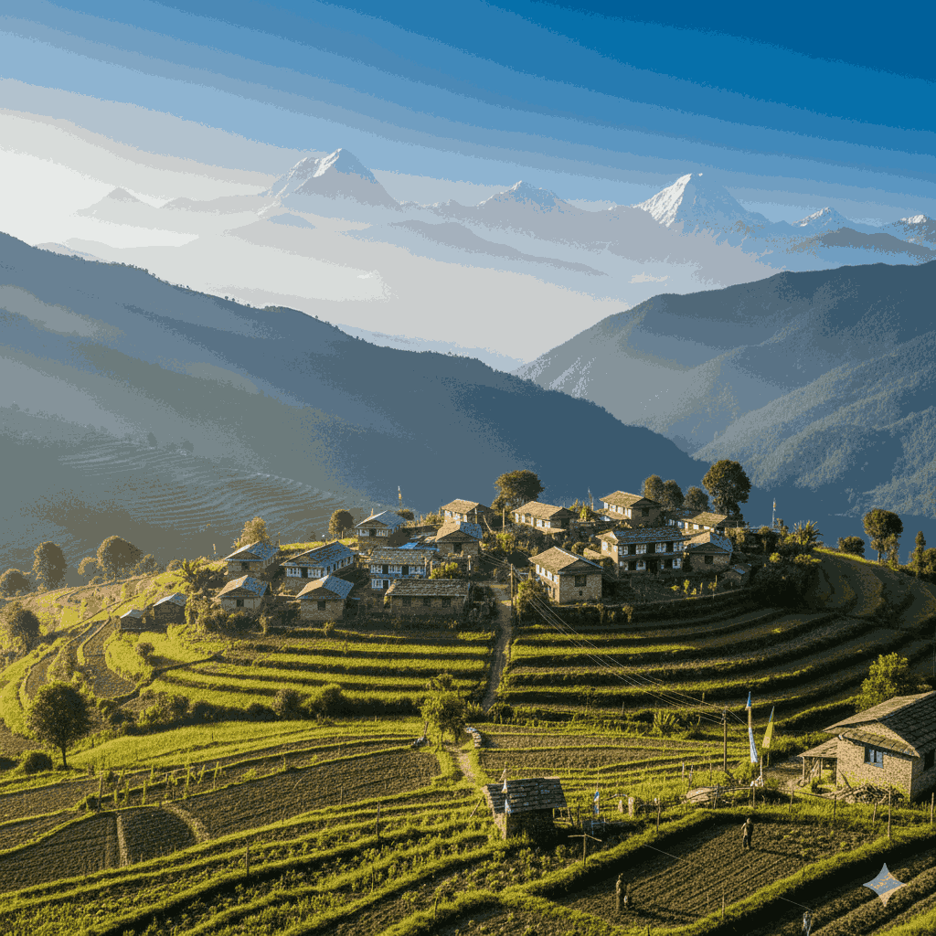 Hidden gems in Nepal to explore in 2026 featuring a peaceful Himalayan village surrounded by mountains and gardens