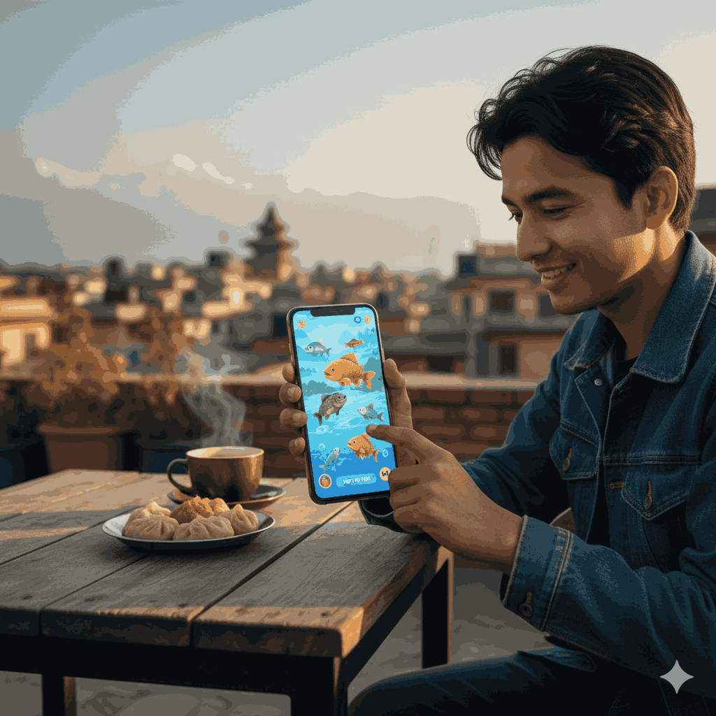 Fishing games Nepal mobile version, like Tiny Fishing, providing quick and fun gameplay for casual players in 2026