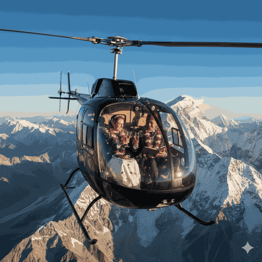 Helicopter wedding over Everest as part of destination wedding in Nepal cost