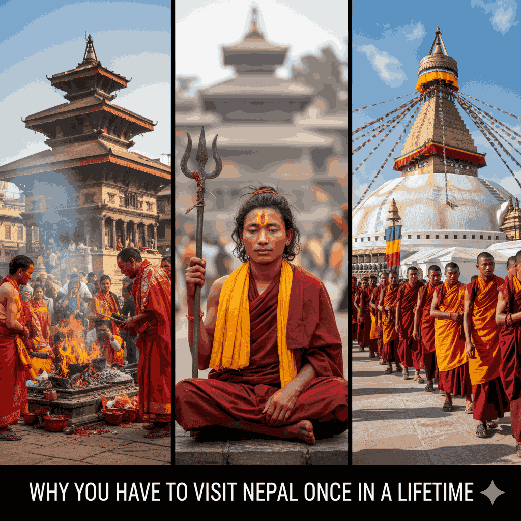 Why you have to visit Nepal once in a lifetime: Spiritual rituals and vibrant festivals at Nepal’s sacred temples and stupas.