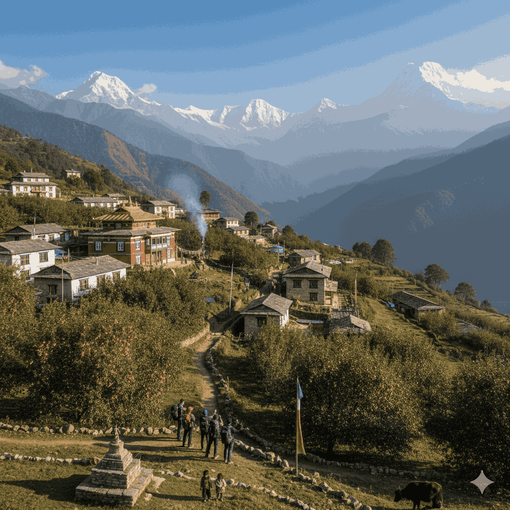 Helambu in Sindhupalchok District, Nepal, a cultural trekking destination known for monasteries, scenic Himalayan views, and local Hyolmo culture, one of the must-visit tourist attractions in Sindhupalchok district