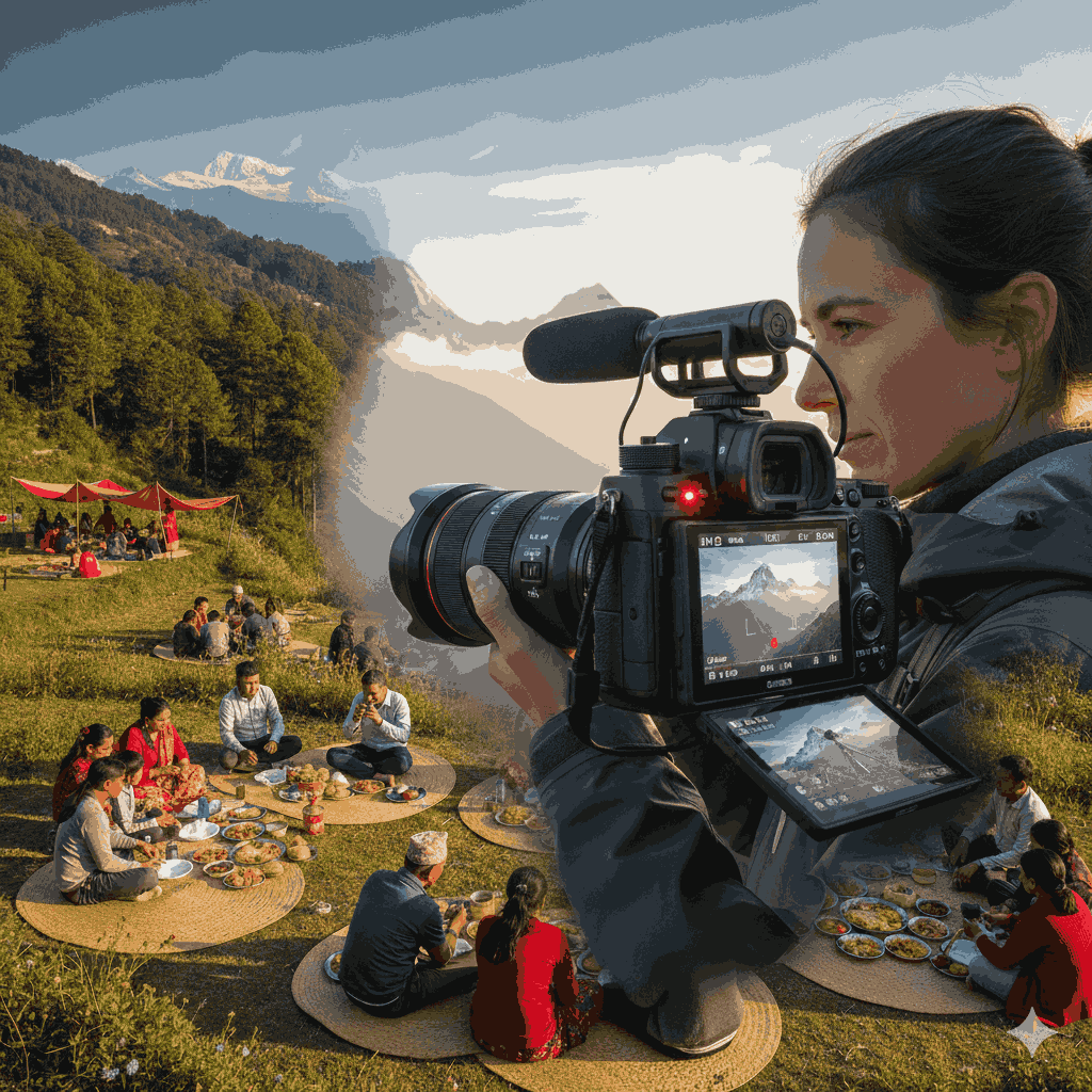 The best camera for both photo and video in action, capturing Nepal’s scenic beauty with high-resolution stills and 4K video.