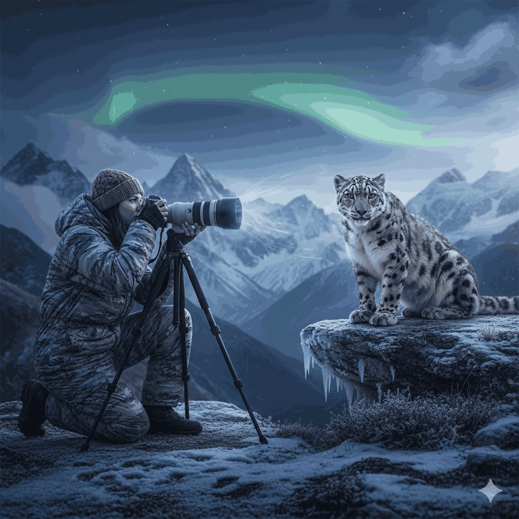 Camera for Wildlife Photography in 2026: Canon EOS R1 shooting a snow leopard in the high Himalayas of Nepal