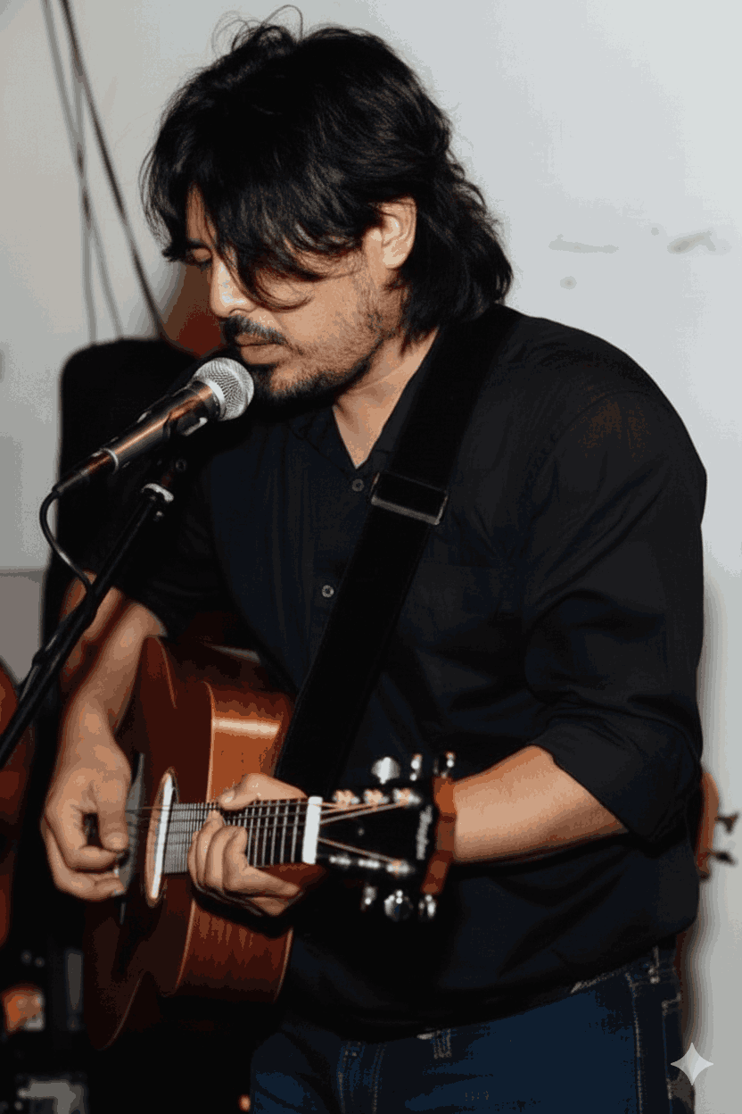 Swar Nepali band members - Suramya Sthapit playing bass guitar live