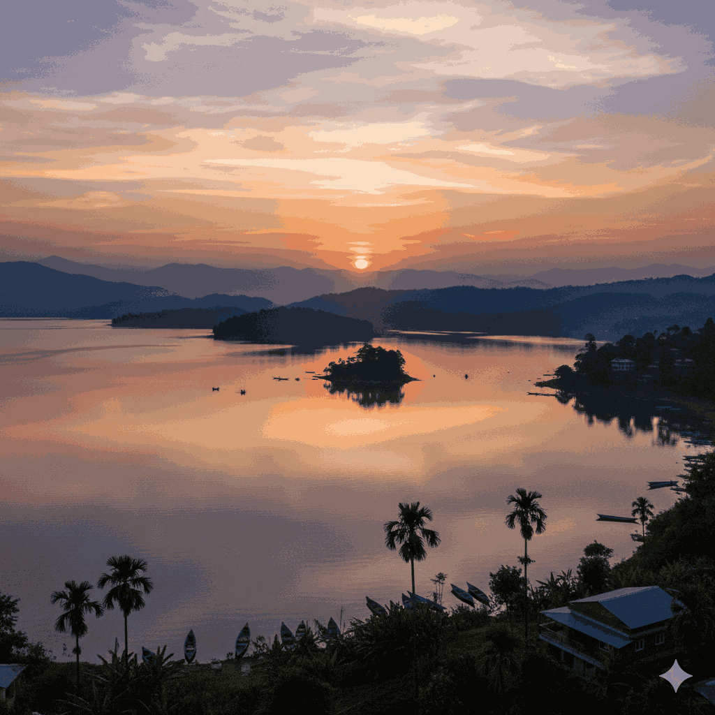 Sunset over lake – ALT: Begnas Lake – top 10 places to visit in Pokhara