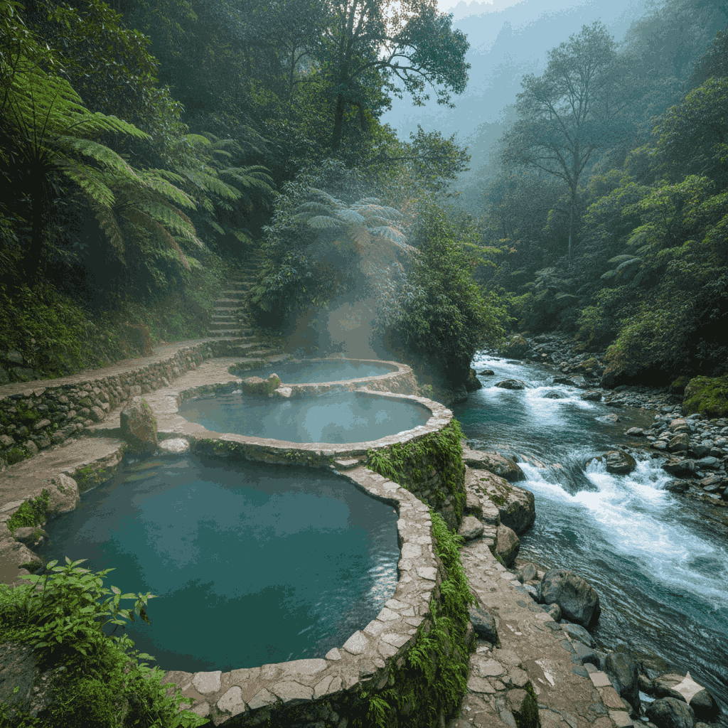 Soothing natural hot springs at the riverside, a highlight of the Jhinu Danda Trek.