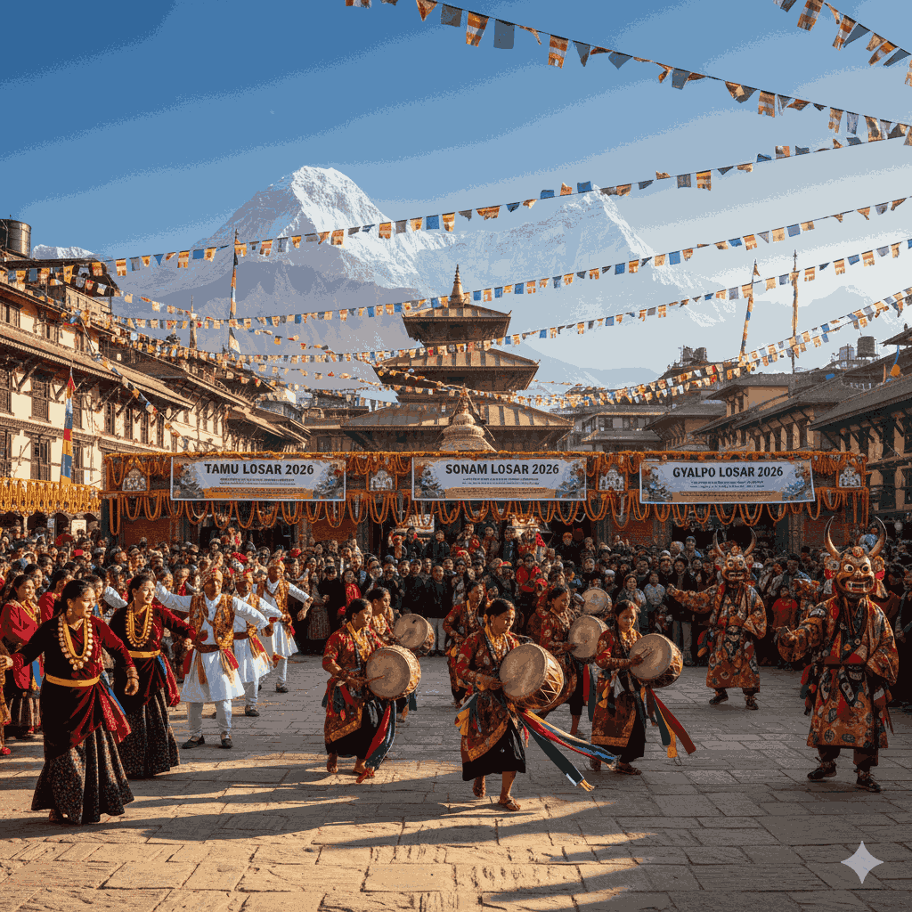 Different Types of Losar in Nepal: Tamu, Sonam, and Gyalpo Losar Explained — vibrant celebration with diverse communities in traditional attire.