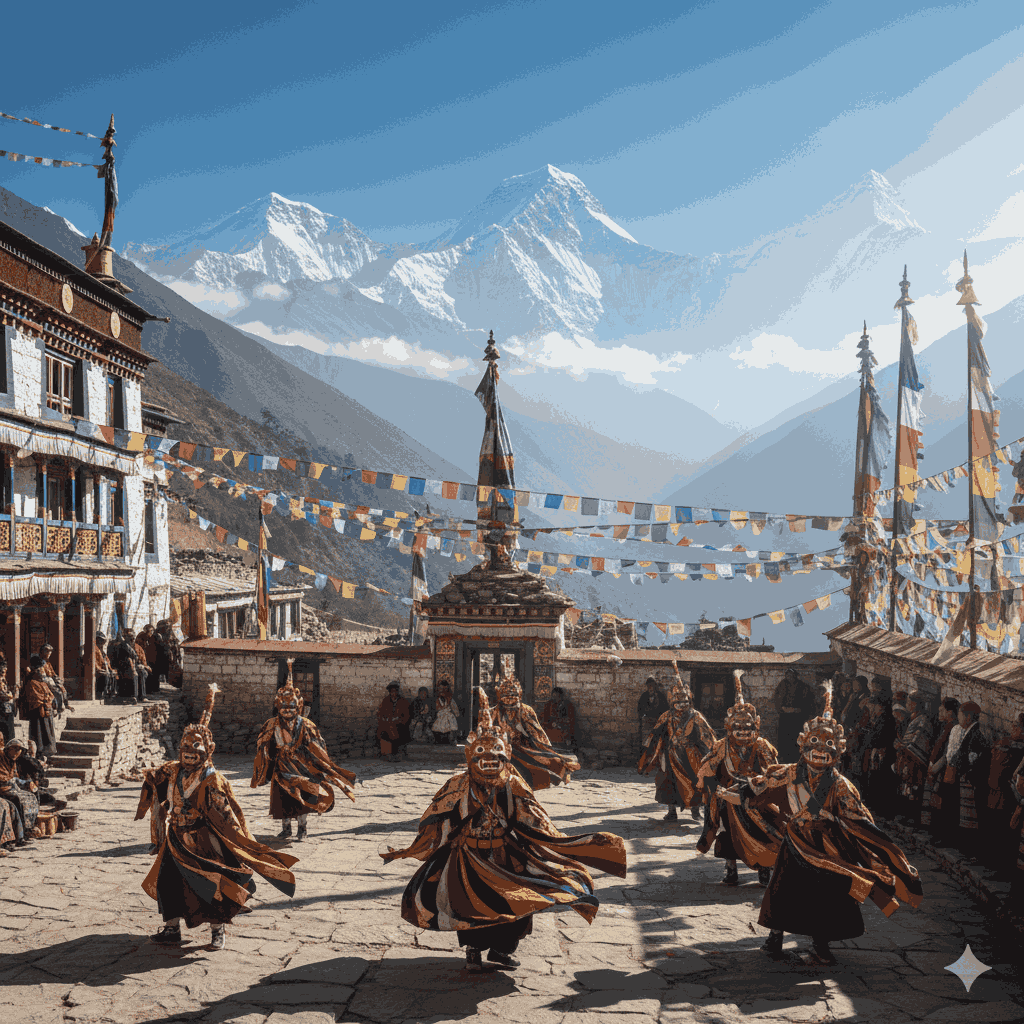 Different Types of Losar in Nepal: Gyalpo — Sherpa community celebrating the Tibetan New Year with masked dances and monastery prayers.