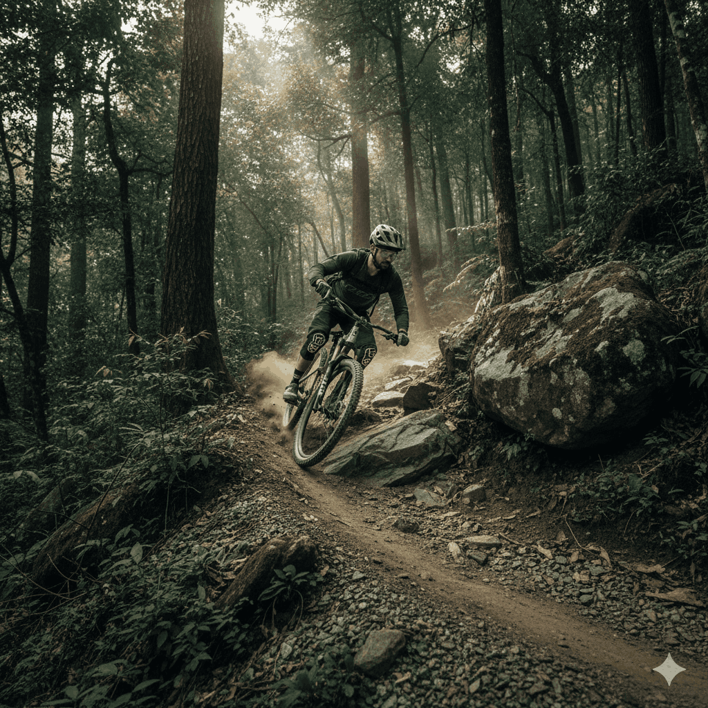 A Nepal 1 week itinerary adventure seekers mountain biking through Shivapuri National Park's challenging trails, embracing Nepal’s adventure sports landscape.