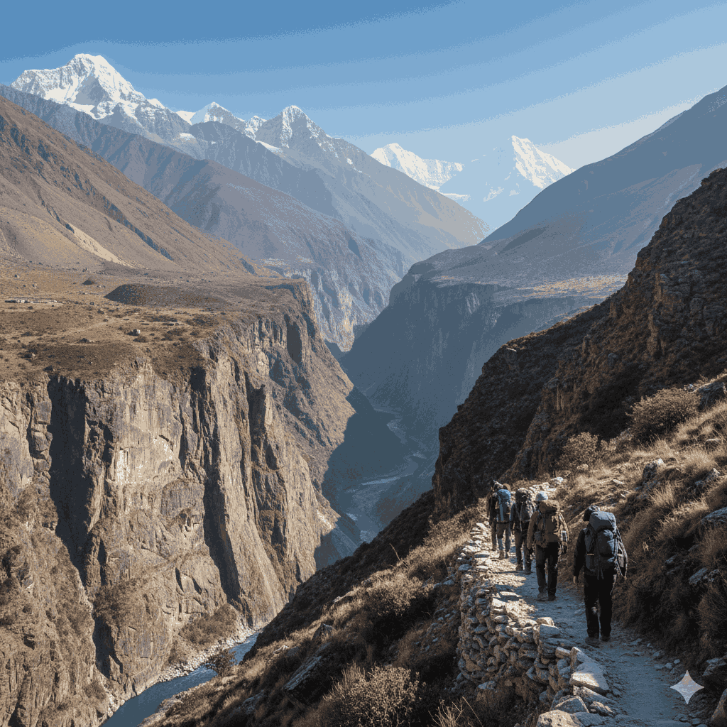 rekking route through the deepest land gorge on earth, with rugged cliffs and Himalayan scenery. 