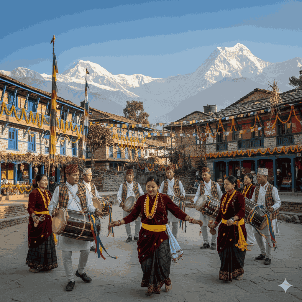 Why Losar Is One of the Most Important Festivals in the Himalayan Region.: Sonam — Tamang community celebrating the Tamang New Year with traditional music and dance