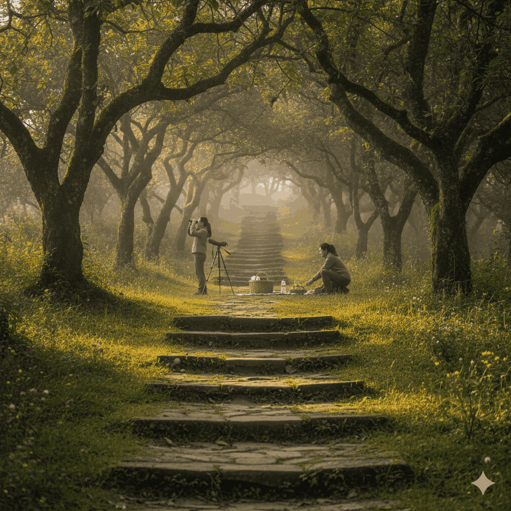 Tranquil picnic spot near Dhulikhel at Hazar Sidhi with scenic hiking trails and birdwatching opportunities.