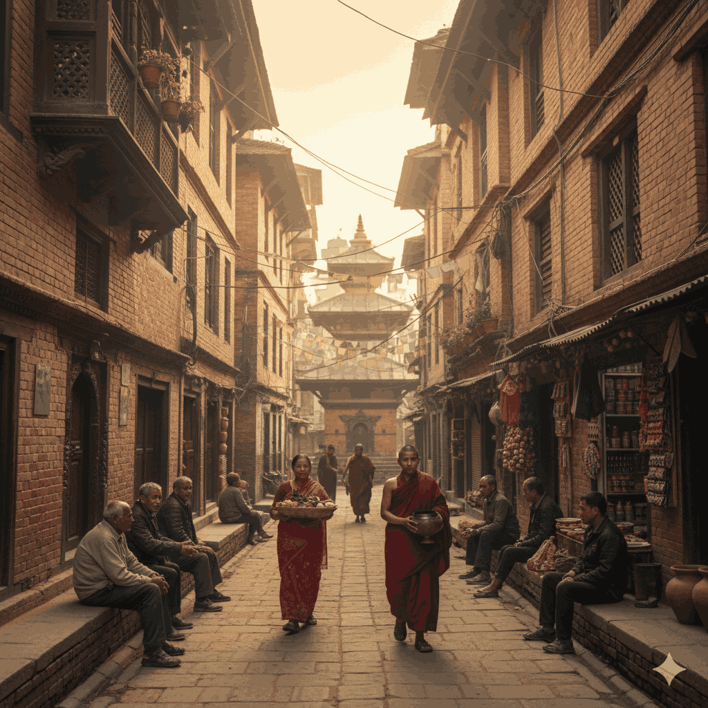 A serene scene in Kathmandu showing daily life in Nepal, highlighting that it is safe to visit Nepal despite recent political protests