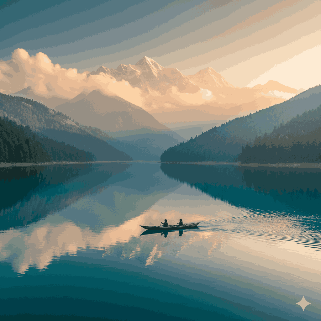 Sunset over lake – ALT: “Begnas Lake – top 10 places to visit in Pokhara