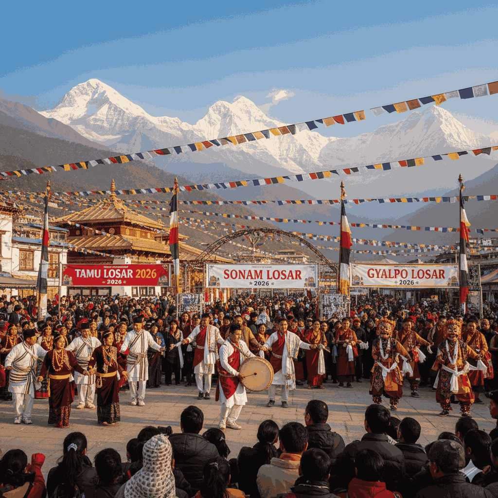 Different Types of Losar in Nepal: Tamu, Sonam, and Gyalpo Losar Explained — vibrant celebration with diverse communities in traditional attire.