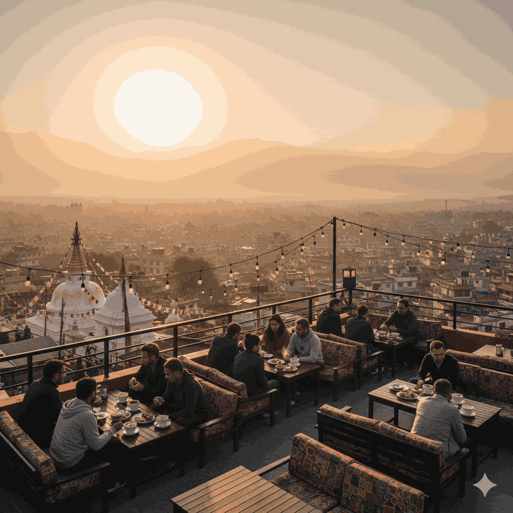 Cafe in Swayambhu with rooftop view