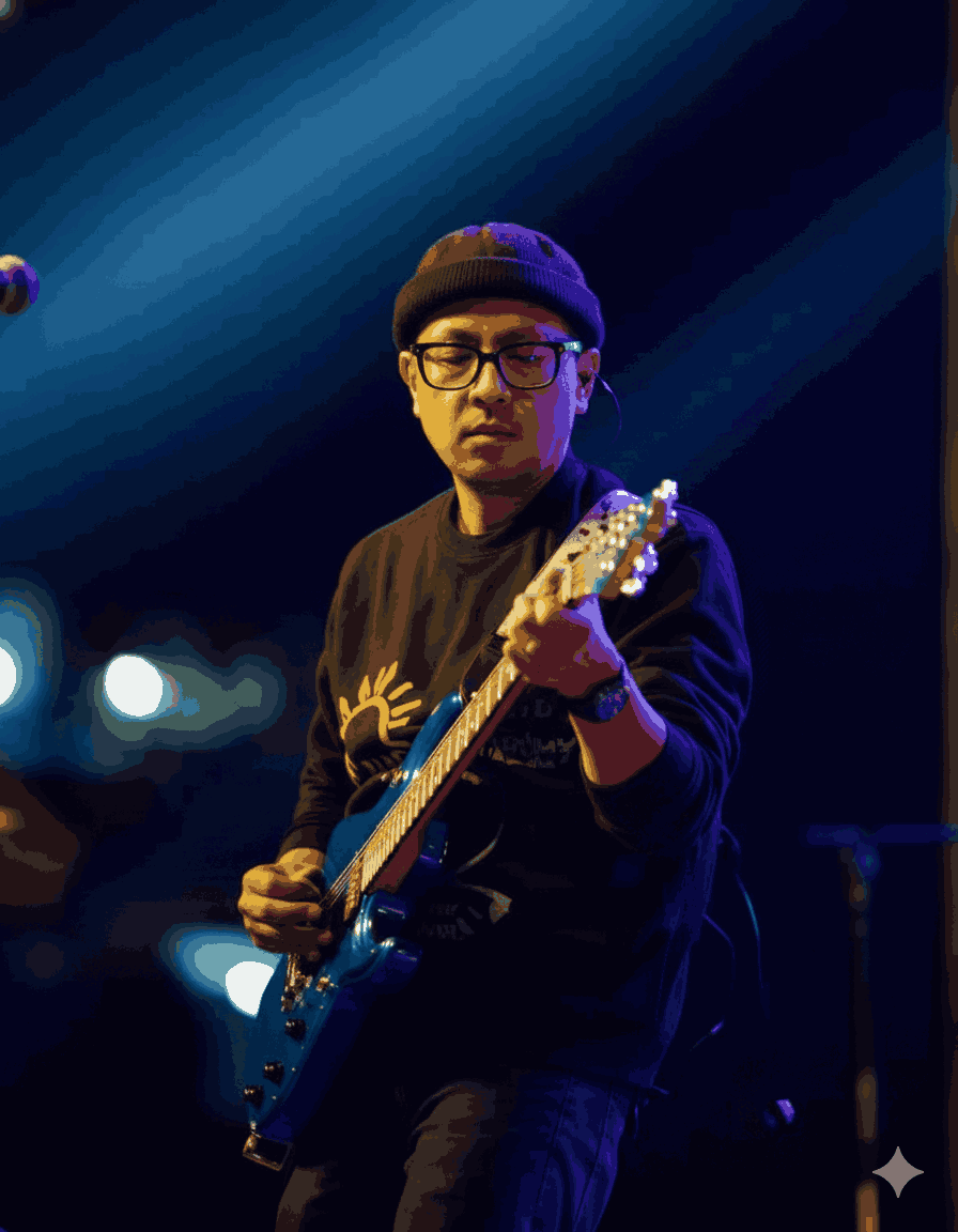 Swar Nepali band members - Rohit Shakya in a recording studio producing music