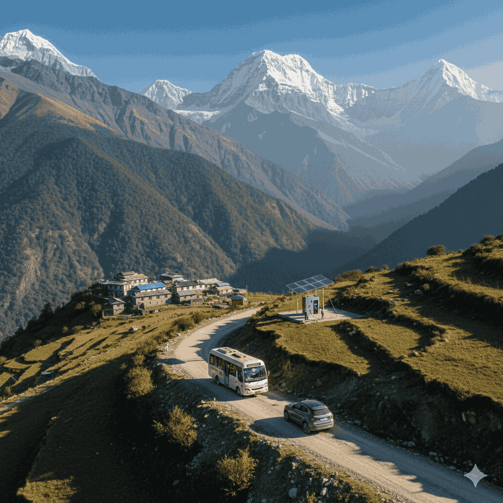 green travel Nepal electric transportation revolution with eco friendly vehicles in the Himalayas