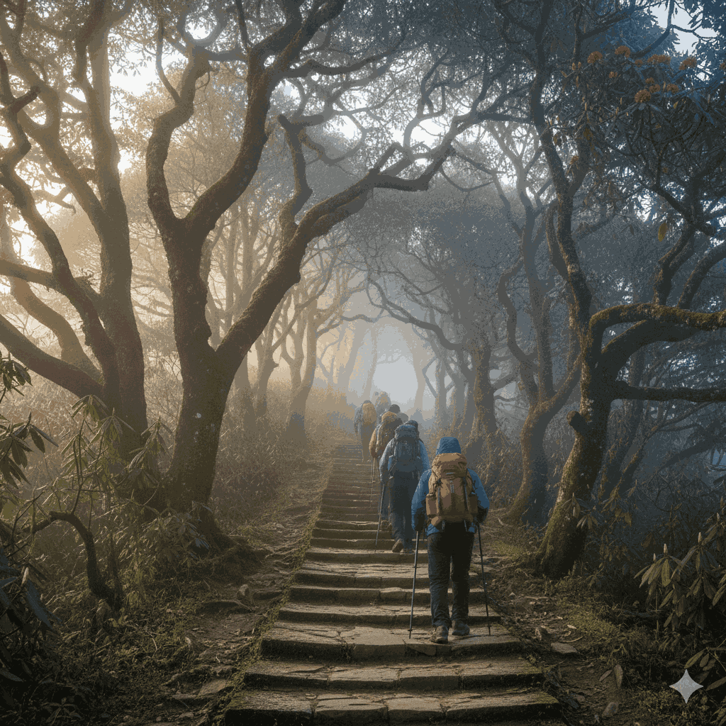 Annapurna trek in Nepal through Ghorepani Poon Hill stone steps