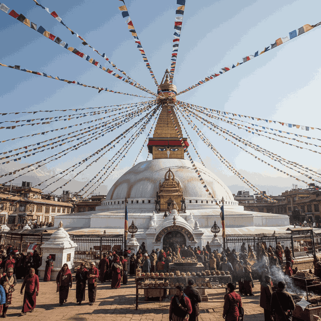 Weather in Nepal During Losar Festival, Snowy Namche Bazaar at high altitude with trekkers in winter gear
