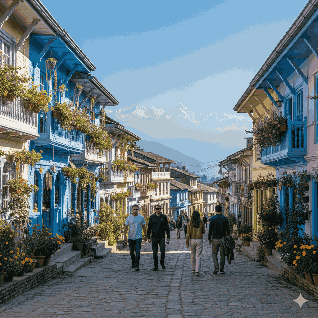 capturing the heritage and pastel aesthetic of an instagrammable Nepal town perched on a Himalayan ridge