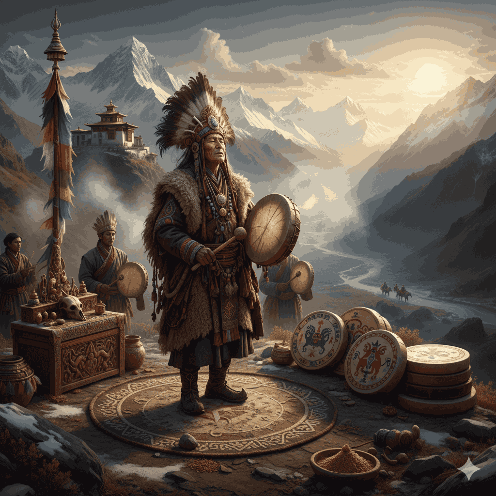 Historical roots of What Is Losar? Complete Guide to Tibetan New Year Celebrations in Nepal, showing ancient Himalayan rituals and Bon shamanistic traditions.