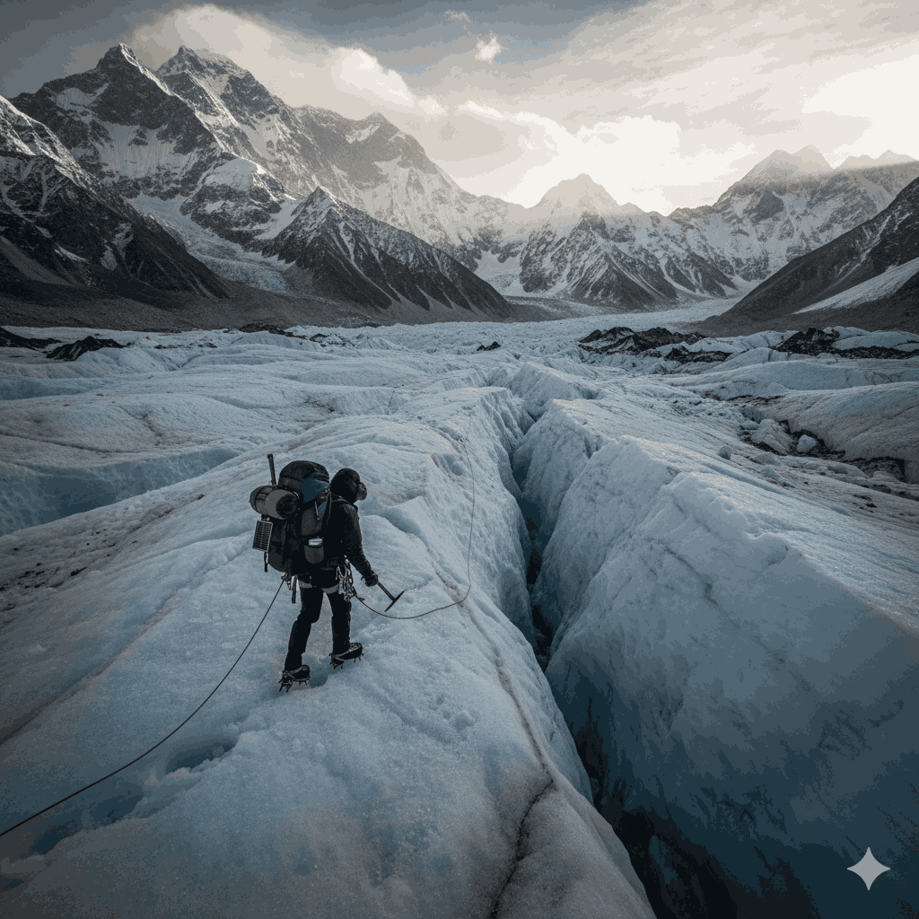 hardest trek in Nepal showing extreme high-altitude glacier crossing