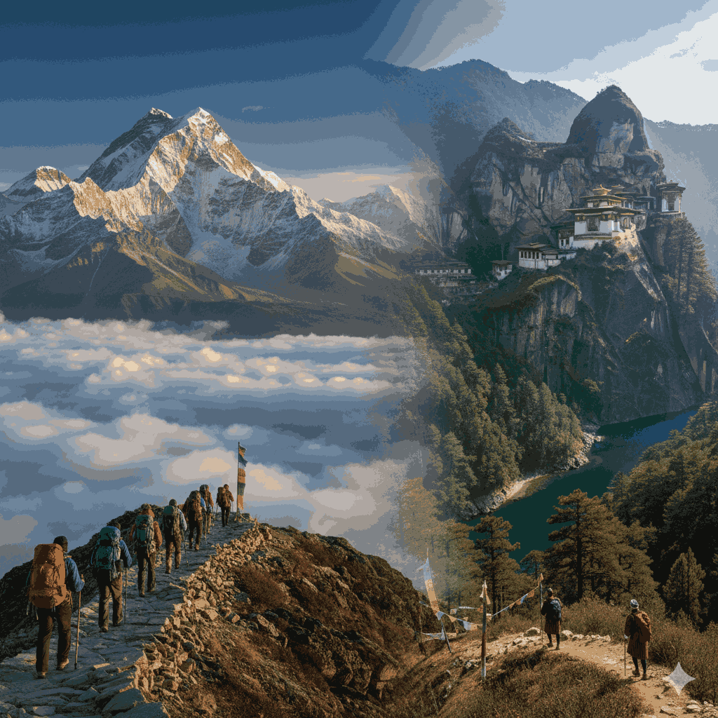 trek in Nepal and Bhutan combining Himalayan peaks and Buddhist valleys