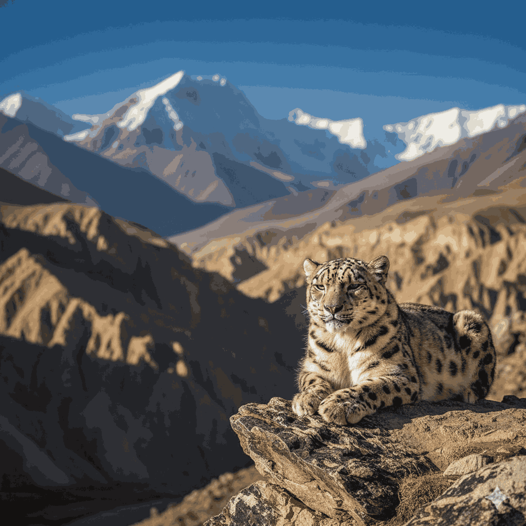 Lower Dolpo Trek: A snow leopard in its natural habitat, illustrating the rich wildlife and conservation importance of Nepal’s remote Dolpo region."