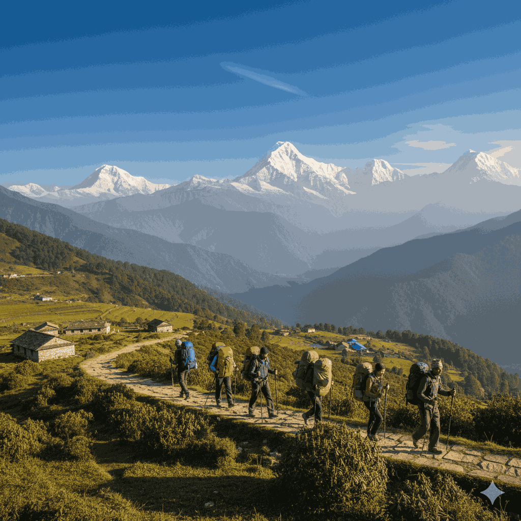 3-5 days trek in nepal panoramic himalayan trail with snow capped mountains