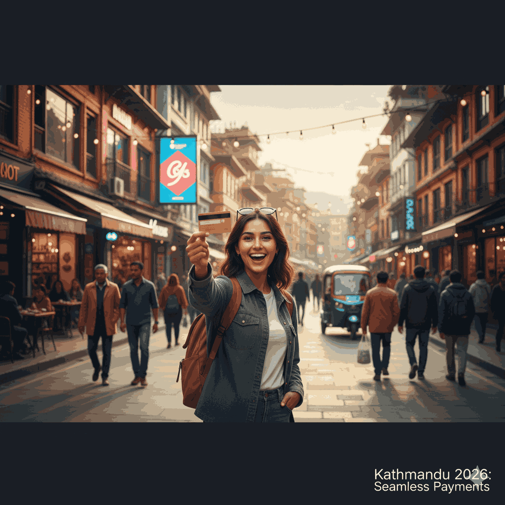 Can I use my credit card in Nepal? A traveler in Kathmandu using a credit card in an urban setting, highlighting the modern digital payment options available in Nepal 2026.