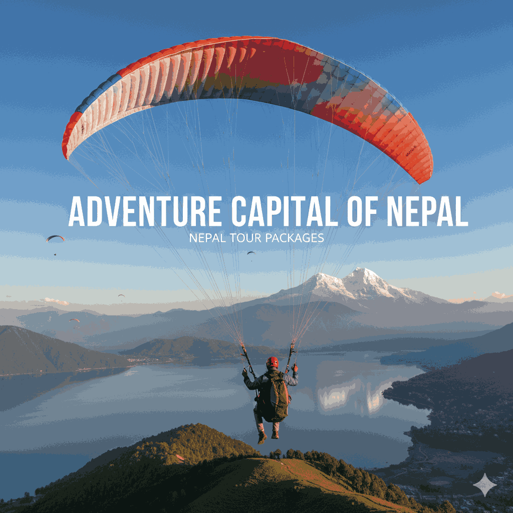 Paragliding adventure in Pokhara, part of Nepal tour packages offering thrill and scenic views