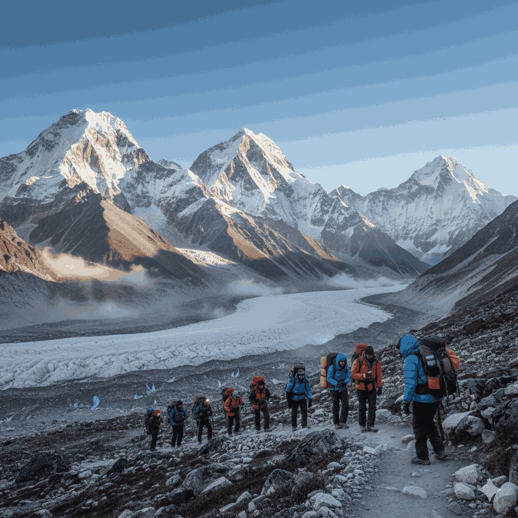 Hiking in Nepal through the Annapurna region with mountain trails and terraced hills